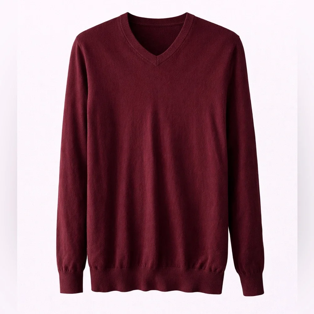 L.L.Bean Burgundy Cotton Cashmere V-Neck Sweater | Cottagecore Preppy | M Tall